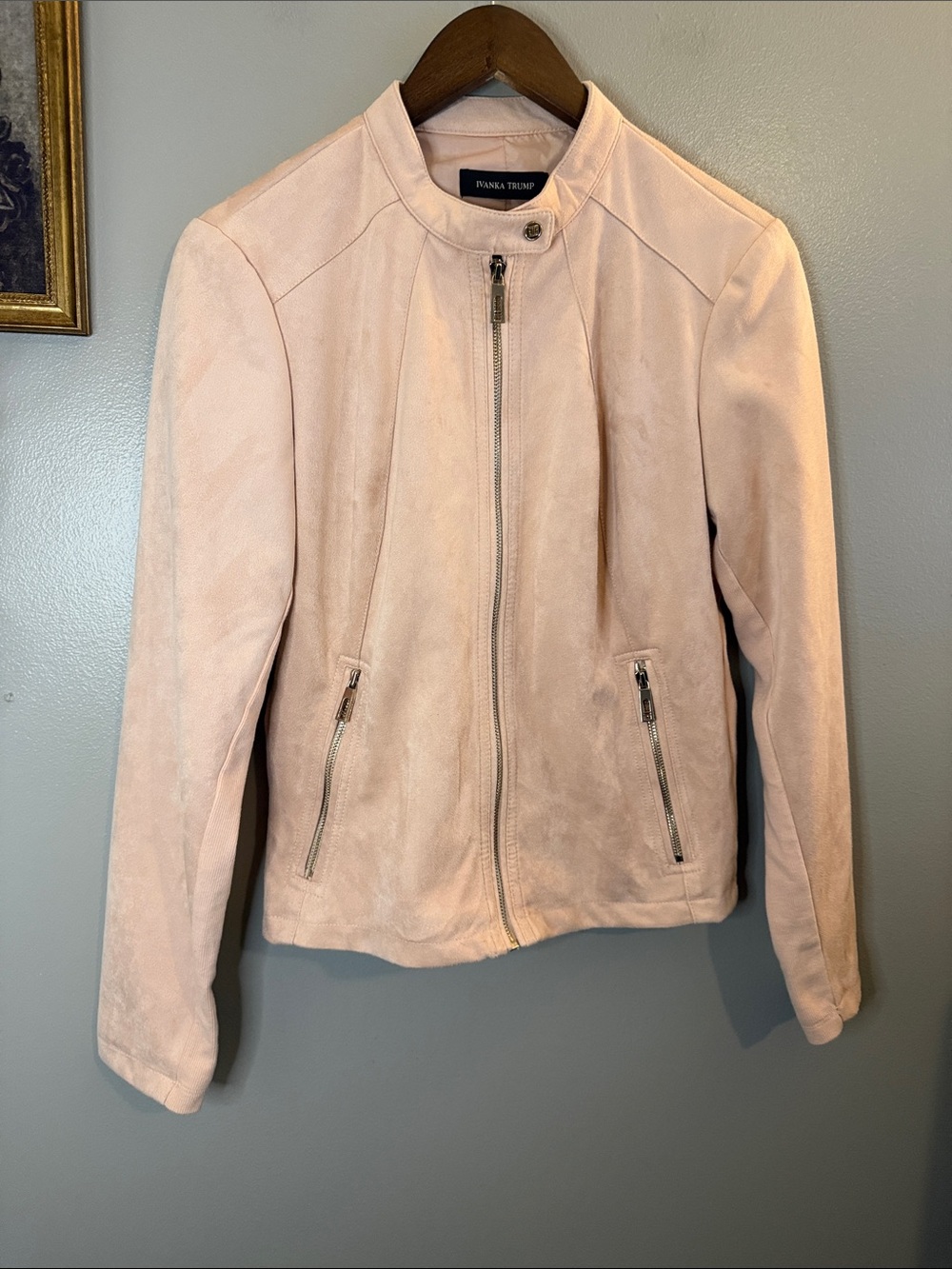 Ivanka Trump Blush Pink Faux Suede Moto Jacket Zip Front Size M - Picture 3 of 8
